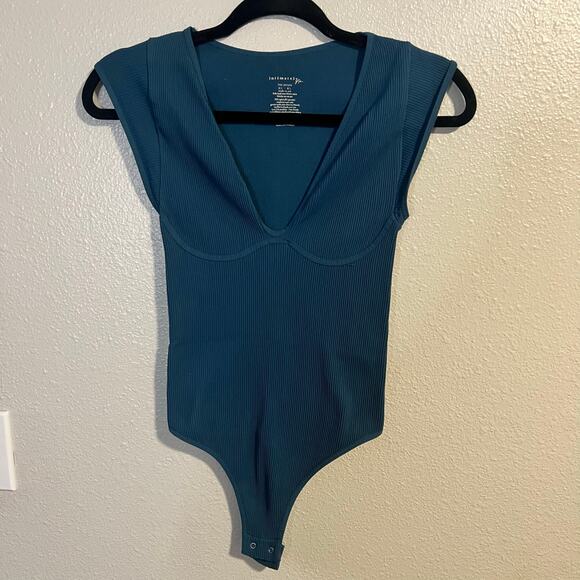 Free People Tops - Intimately Free People Blue Ribbed Cap Sleeve Bodysuit Size M/L